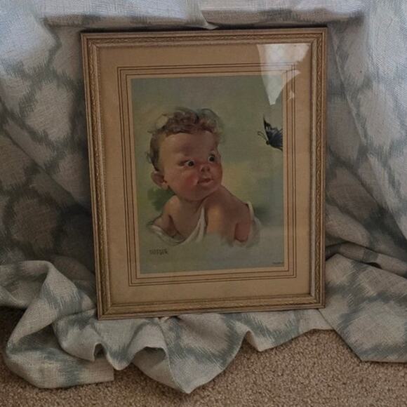 Unique Florence Kroger Litho Print from 1943 , Baby Looking at Butterfly. - Picture 1 of 7